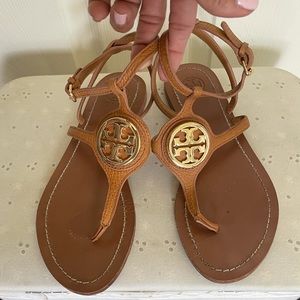 TORY BURCH Tan Ankle Strap Flat Sandals